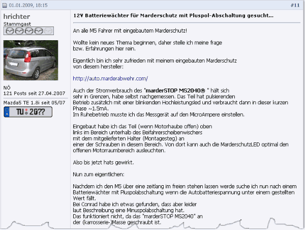 Marderabwehr,KONTEC,Kundenrezension,Kunde,Erfahrung,Erfahrungsberichte,Empfehlung,Marder,verscheuchen,scheuchen,Marderschreck,Marderscheuche,Marderpiepser,Motorraum,Auto,Dachboden,Zwischendecke,Wissen,Erfolg,erfolgreich,Langjährig,Jahrelang,Qualität,Leistung,auszahlt,zahlt,sich,aus,Investition,investiert,hochwertig,leistungsstark,zuverlässig,echo,Erfahrungen