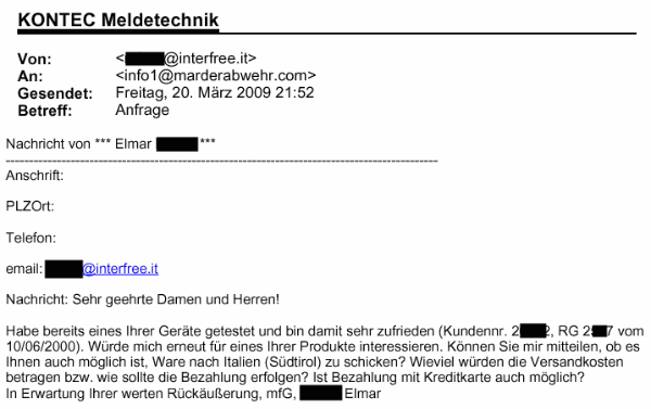 Marderabwehr,KONTEC,Kundenrezension,Kunde,Erfahrung,Erfahrungsberichte,Empfehlung,Marder,verscheuchen,scheuchen,Marderschreck,Marderscheuche,Marderpiepser,Motorraum,Auto,Dachboden,Zwischendecke,Wissen,Erfolg,erfolgreich,Langjährig,Jahrelang,Qualität,Leistung,auszahlt,zahlt,sich,aus,Investition,investiert,hochwertig,leistungsstark,zuverlässig,echo,Erfahrungen